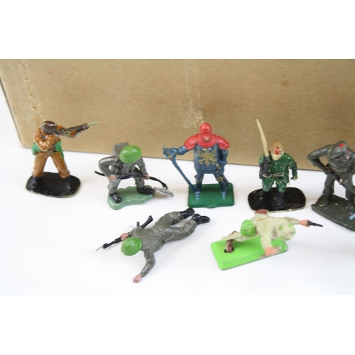 284 - Quantity of plastic figures and soldiers to include Brtiains, Timpo etc, some horseback, various reg... 