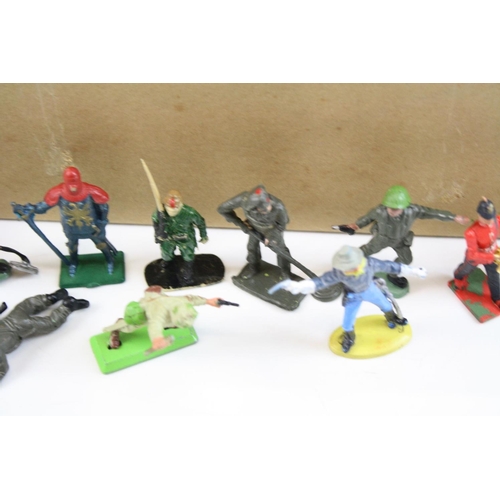 284 - Quantity of plastic figures and soldiers to include Brtiains, Timpo etc, some horseback, various reg... 