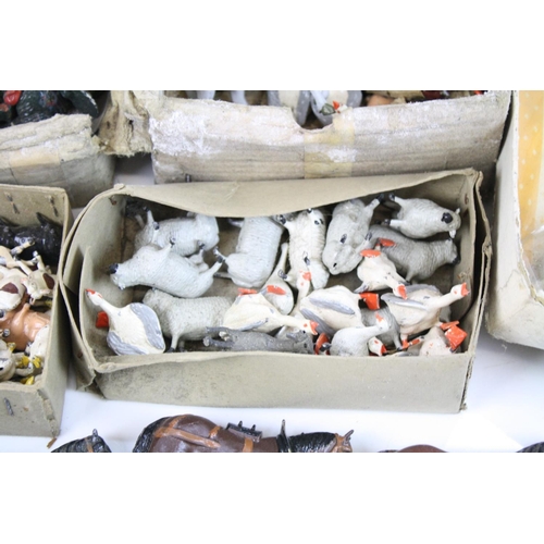 305 - Large quantity of mid 20th C metal farm animals figures to include boxed Crescent figure set (poor b... 