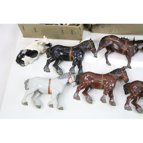 305 - Large quantity of mid 20th C metal farm animals figures to include boxed Crescent figure set (poor b... 