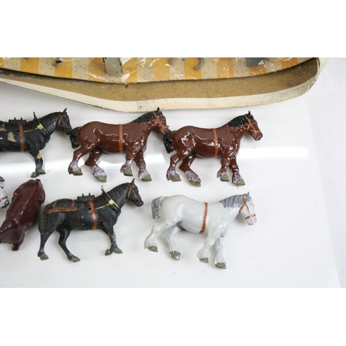 305 - Large quantity of mid 20th C metal farm animals figures to include boxed Crescent figure set (poor b... 