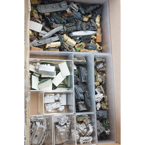 327 - Collection of miniature metal and plastic war gaming vehicles and accessories, painted, vg quality