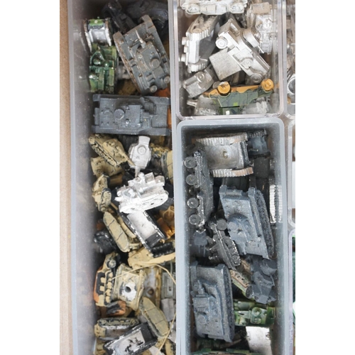 327 - Collection of miniature metal and plastic war gaming vehicles and accessories, painted, vg quality