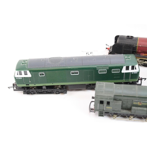 55 - Four OO gauge locomotives to include 2 x Hornby featuring Duchess of Sutherland & D7063 and Lima x 2... 