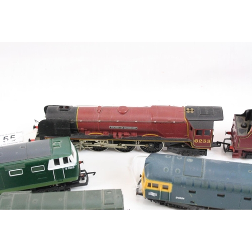 55 - Four OO gauge locomotives to include 2 x Hornby featuring Duchess of Sutherland & D7063 and Lima x 2... 