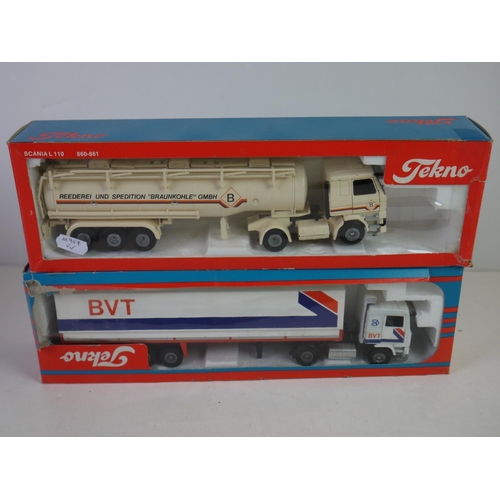 1153 - Five Tekno diecast models, with unmatched boxes, to include MG Industries Tanker, DB Parcel Service ... 