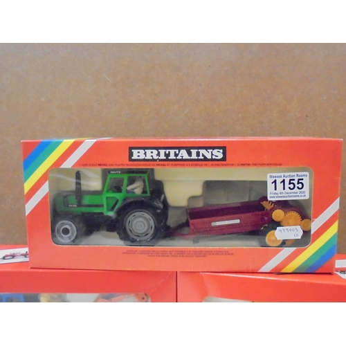 1155 - Ex Shop Stock - Three boxed Britains Tractors to include 9598 Ford Tractor and Rear Digger, 9584 For... 