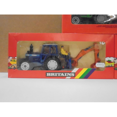 1155 - Ex Shop Stock - Three boxed Britains Tractors to include 9598 Ford Tractor and Rear Digger, 9584 For... 