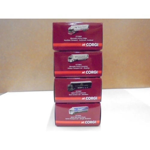 1161 - Four boxed 1:50 Corgi Hauliers of Renown diecast to include MAN TGA Cab and trailer (CC13433), Merce... 