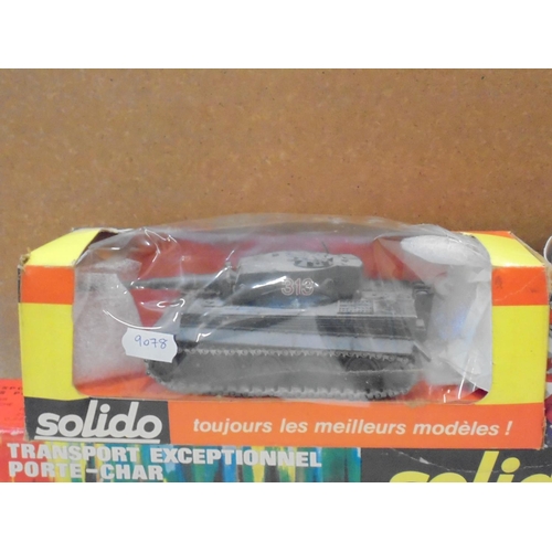 1167 - Four boxed Solido diecast models to include Berliet T12 Transporter, 222B Char Tiger, 203212 Battles... 