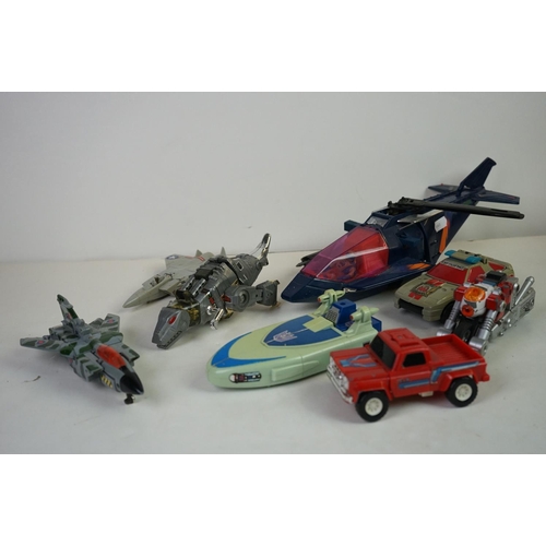 2441 - Seven playworn Hasbro G1 Transformers and Tonka Gobots to include Grimlock, Scourge, Leader 1, Cy-Ki... 