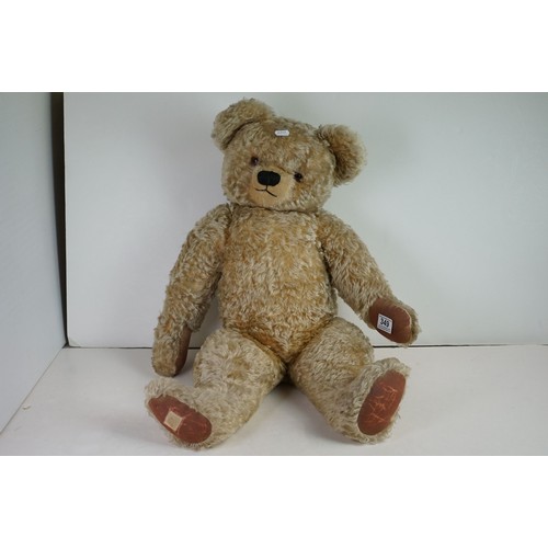 349 - Mid 20th C Chad Valley Teddy Bear, straw filled, with working growler, faded tag to right foot, gd o... 