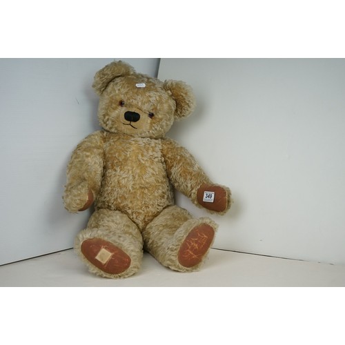 349 - Mid 20th C Chad Valley Teddy Bear, straw filled, with working growler, faded tag to right foot, gd o... 