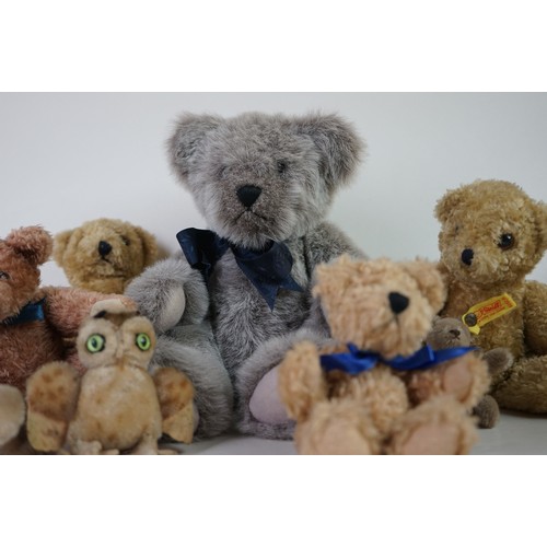 350 - Eigth vintage soft toys to include 3 x Steiff miniatures, Salco Bear, Cheeky Chums Bear, 2 x Kenleys... 