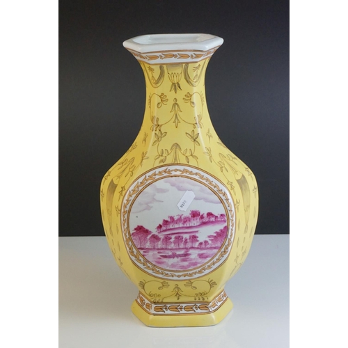 10 - Pair of 20th century Chinese Yellow Ground Vases decorated with panels of European Landscape Scenes,... 