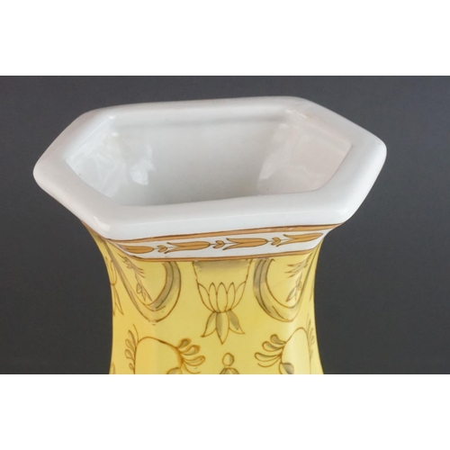 10 - Pair of 20th century Chinese Yellow Ground Vases decorated with panels of European Landscape Scenes,... 