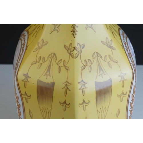 10 - Pair of 20th century Chinese Yellow Ground Vases decorated with panels of European Landscape Scenes,... 
