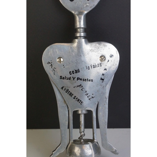 132 - Mid 20th century Italian Carlo Gemelli ' Barmaid ' Double Lever Aluminium Corkscrew, 25cms high