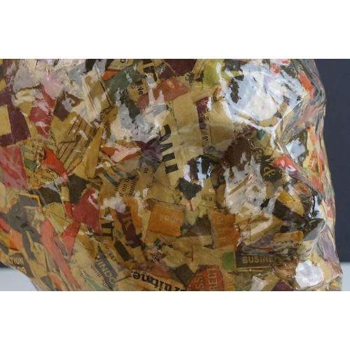 136 - Newspaper / Comic Papier Mache Man's Head on plinth base, 29cms high