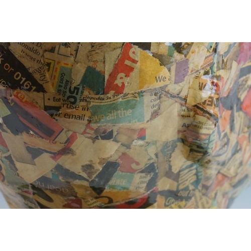 136 - Newspaper / Comic Papier Mache Man's Head on plinth base, 29cms high
