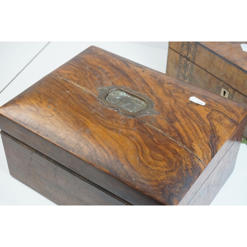 143 - Two Victorian Walnut Jewellery Boxes, one with tunbridgeware style inlay, both a/f