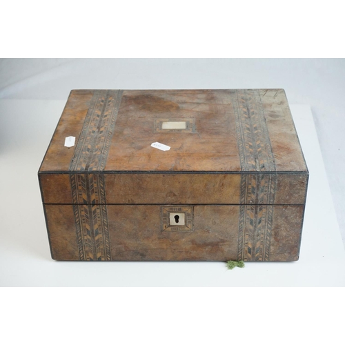 143 - Two Victorian Walnut Jewellery Boxes, one with tunbridgeware style inlay, both a/f