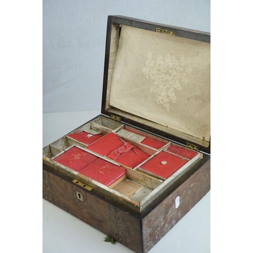 143 - Two Victorian Walnut Jewellery Boxes, one with tunbridgeware style inlay, both a/f