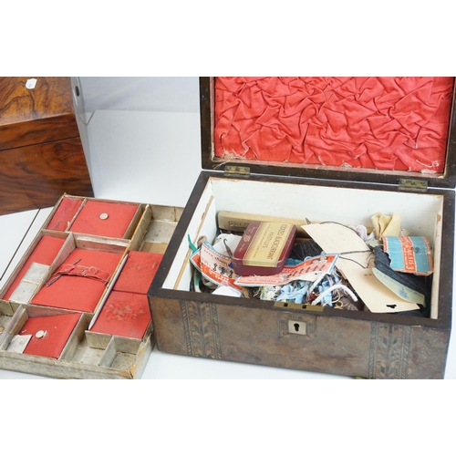 143 - Two Victorian Walnut Jewellery Boxes, one with tunbridgeware style inlay, both a/f