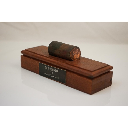185 - Original Teak and Bolt taken from H.M.S. Trincomalee, launched 1817, 14cms long