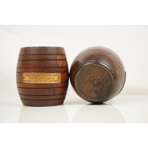 189 - Two Teak Wooden Barrels, one made from the decking of the Mauretania (the old lady of the Atlantic),... 