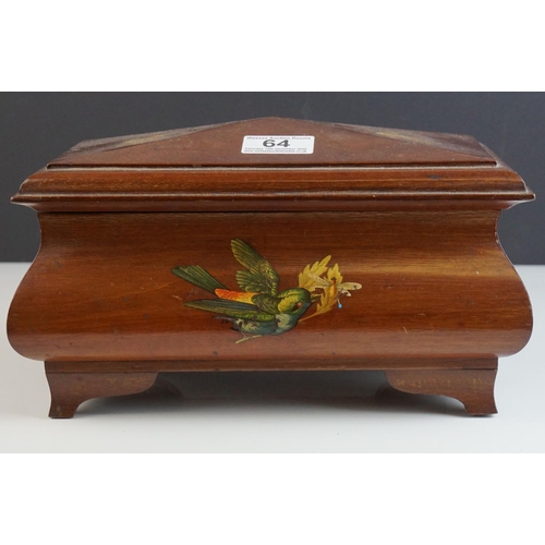 64 - Vintage Wooden Jewellery Box decorated with Swans, Birds and Butterflies