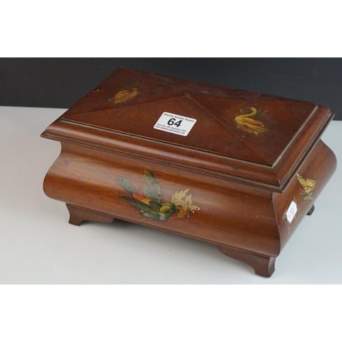 64 - Vintage Wooden Jewellery Box decorated with Swans, Birds and Butterflies