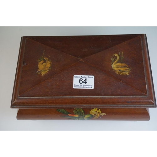 64 - Vintage Wooden Jewellery Box decorated with Swans, Birds and Butterflies