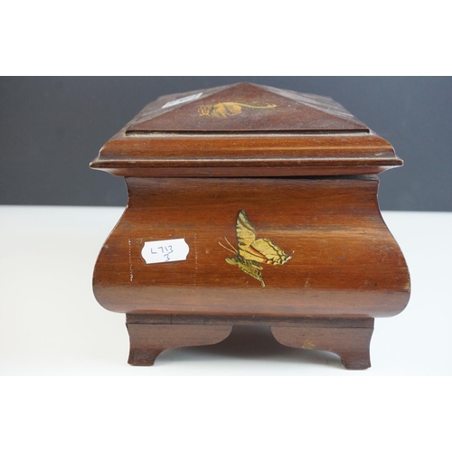 64 - Vintage Wooden Jewellery Box decorated with Swans, Birds and Butterflies