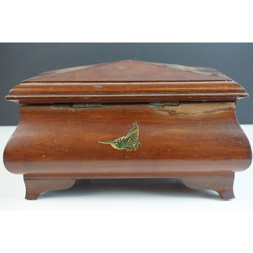 64 - Vintage Wooden Jewellery Box decorated with Swans, Birds and Butterflies
