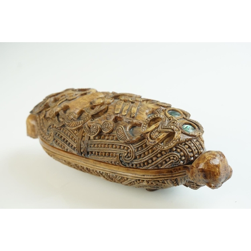 77 - Lidded Box in the form of a Polynesian Carved Casket / Coffin, 20cms long
