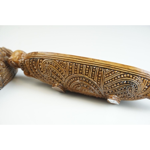 77 - Lidded Box in the form of a Polynesian Carved Casket / Coffin, 20cms long