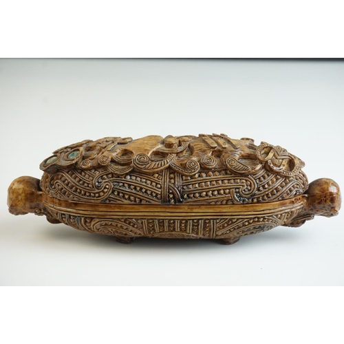 77 - Lidded Box in the form of a Polynesian Carved Casket / Coffin, 20cms long
