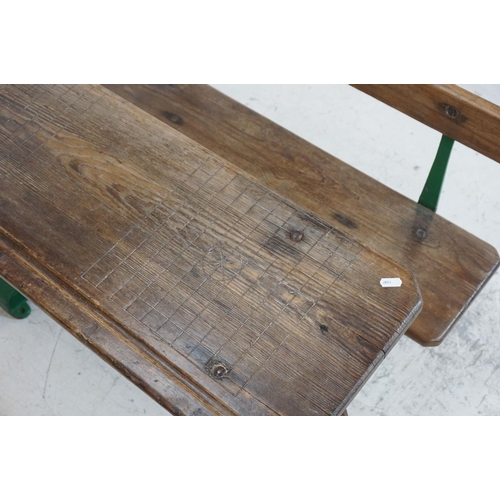 134 - Late 19th / Early 20th century Child's Pine combined Double Desk and Seat, with a green painted cast... 