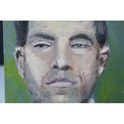 474 - Greenow oil on board portrait  of what is believed to be Gangster Lucky Luciano 18 x 12 cm.