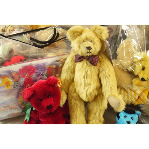 103 - Large collection of contemporary teddy bears to include TY, etc, plus a TY Beanie Babes calendar