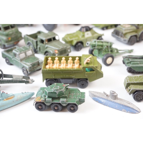 17 - 22 x Playworn diecast and tinplate models, mainly military, featuring Dinky ambulance, Solido Genera... 