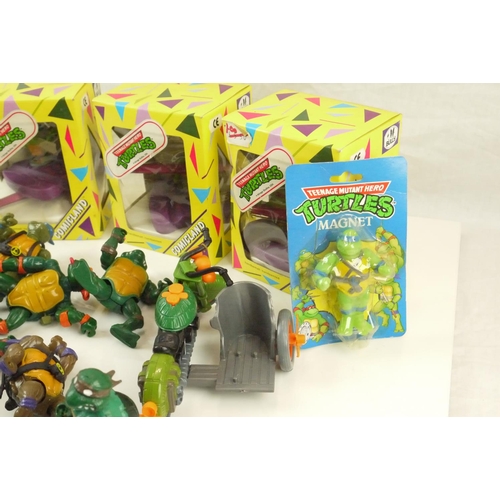 23 - Five playworn Playmates Teenage Mutant Ninja Turtles action figures and vehicles to include Leonardo... 