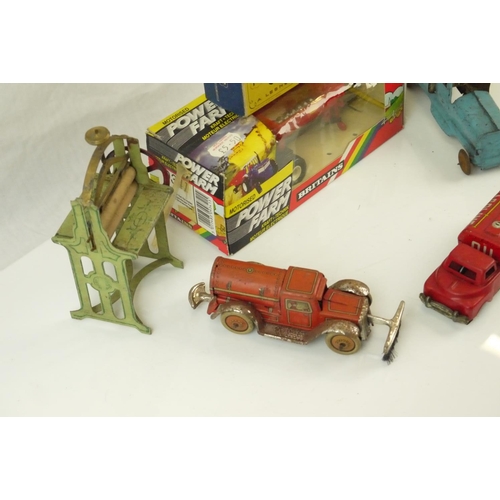 27 - Group of mid 20th C tin plate models to include Haji (Japan) Gasoline Tanker, Gely (Germany)Brush Tr... 