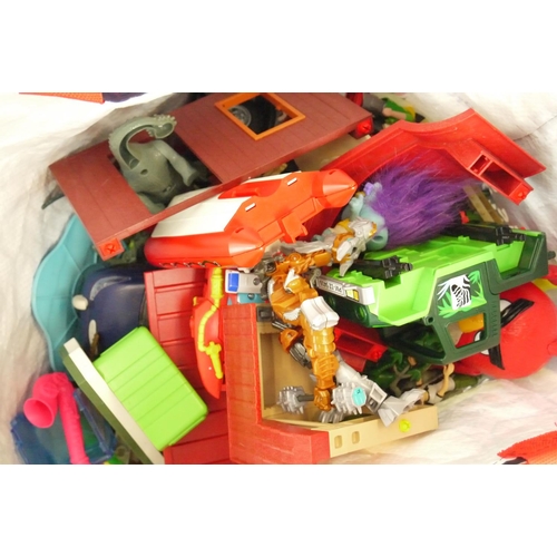 49 - Large quantity of contemporary action figures, plastic animals and toys (two large bags)