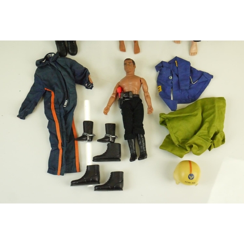 50 - Two original Palitoy Action Man figures plus a 1974 Mego James Bond 007 figure and one other, showin... 