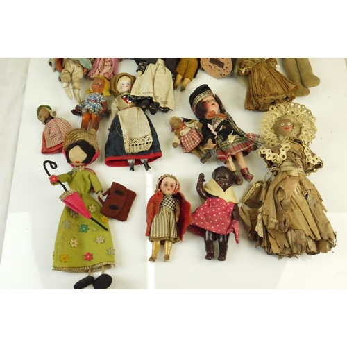 52 - Quantity of small -mid sized vintage dolls featuring china, cloth, primitive, celluloid and plastic ... 