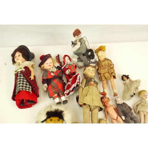 52 - Quantity of small -mid sized vintage dolls featuring china, cloth, primitive, celluloid and plastic ... 