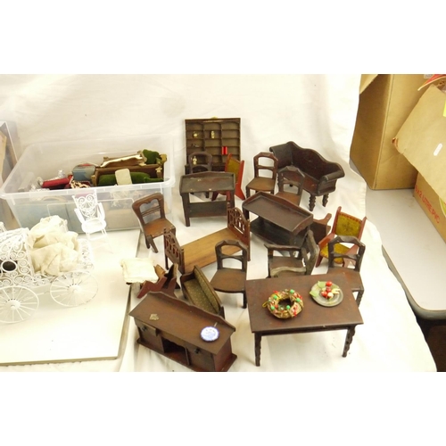 58 - Large collection of various dolls house furniture and accessories, mainly contemporary wooden exampl... 