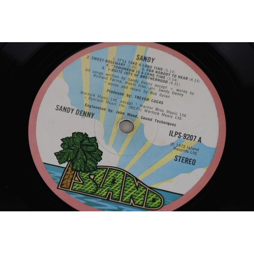 19 - Vinyl - Sandy Denny Sandy (ILPS 9207) pink rim palm tree Island label, gatefold sleeve.  Sleeve has ... 